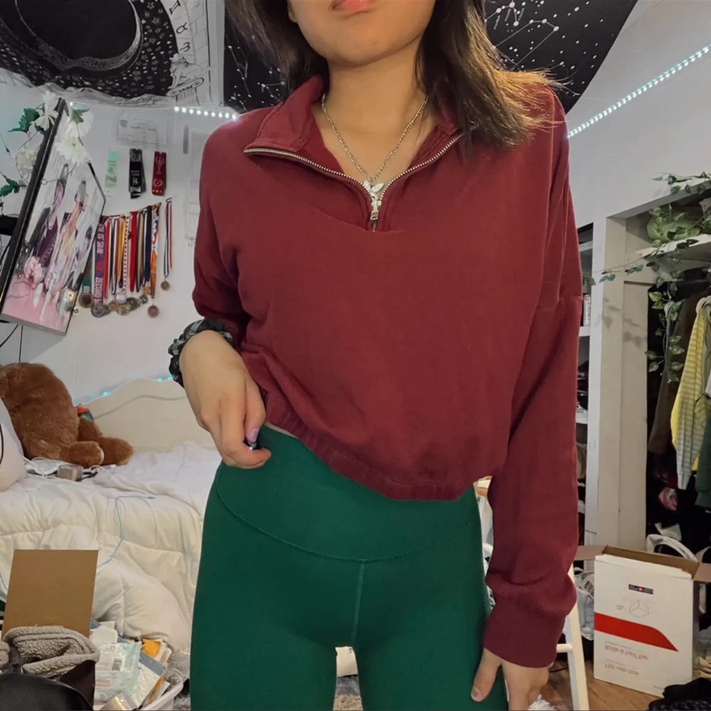 garage maroon quarter zip